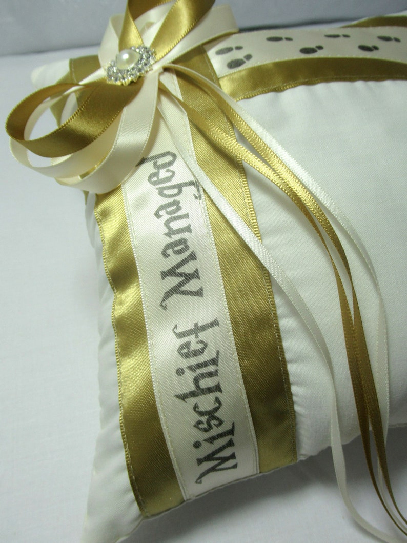 LaceSatin Wizard Fantasy Magic School House Inspired Lace Brides Toss Bridal Wedding Garter Wizard Ring Cushion