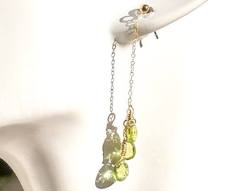 Peridot Teardrop Earrings on a Feminine Gold Chain,  Personalized August Birthstone Gift for Her, 16th Anniversary Gemstone