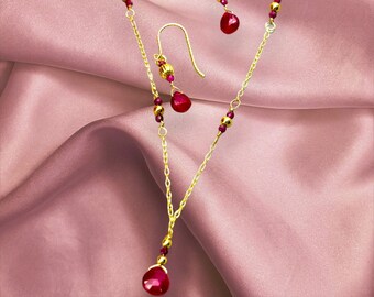 Ruby Necklace and Earring Set: 14k Gold Filled July Birthstone Gift