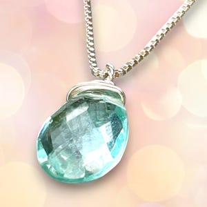 Lab Aquamarine Teardrop Necklace in Sterling Silver: March Birthstone