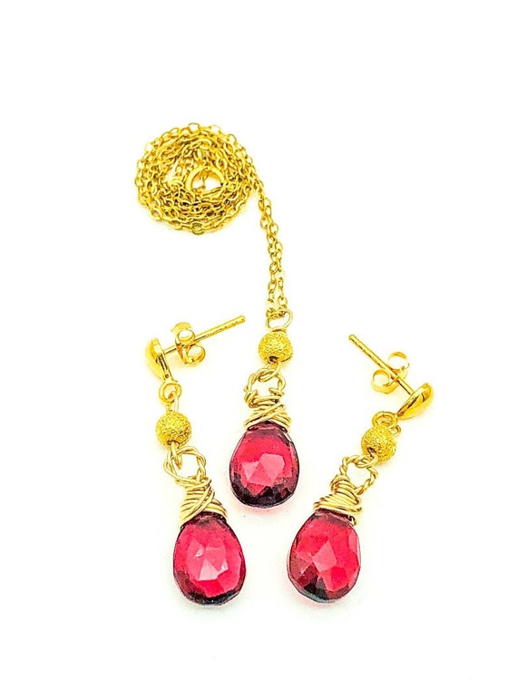 Red Lab Quartz Necklace and Earrings Set in 14k Gold Filled: July Birthstone