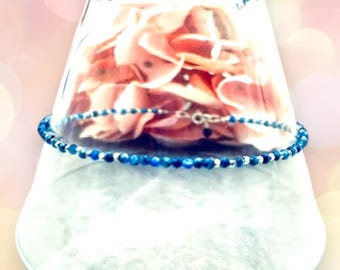 Blue Kyanite Anklet or Bracelet with Karen Hill Tribe Silver Beads, True Blue Gift for Friends