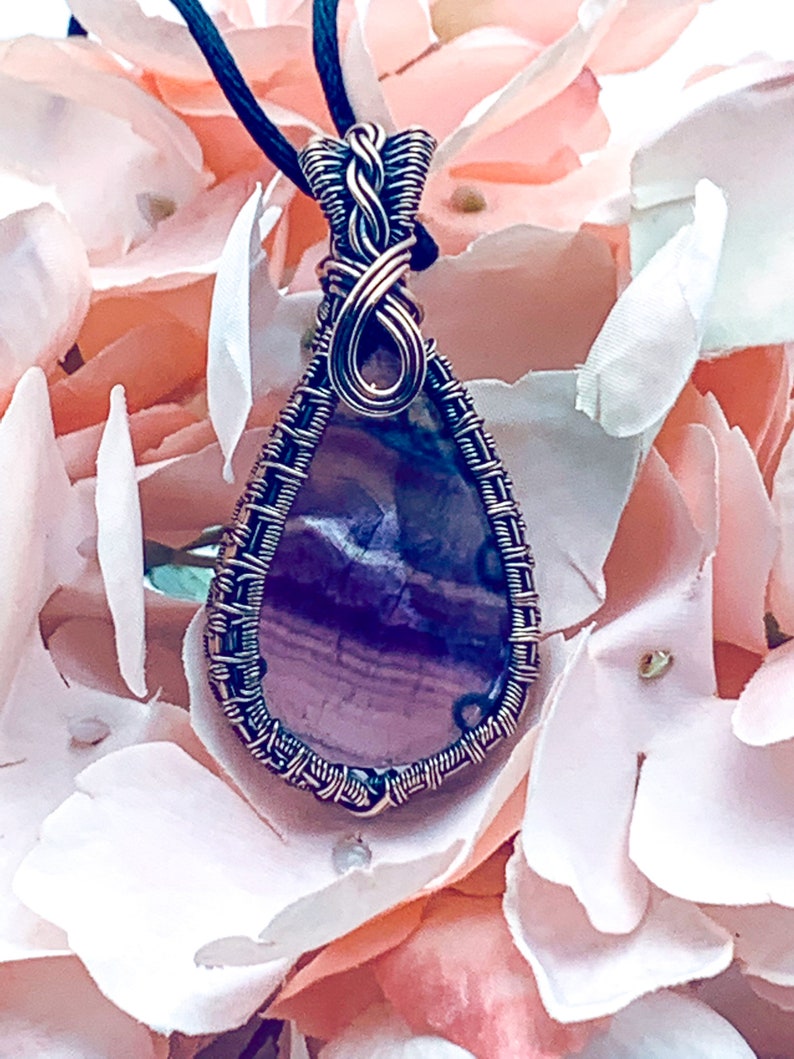 Natural Wire Wrapped Fluorite Pendant in Copper Blue and Etsy Canada