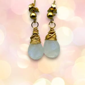 Natural Rainbow Moonstone Earrings in Gold, Personalized June Birthstone Gift, 3rd Anniversary Gift for Her