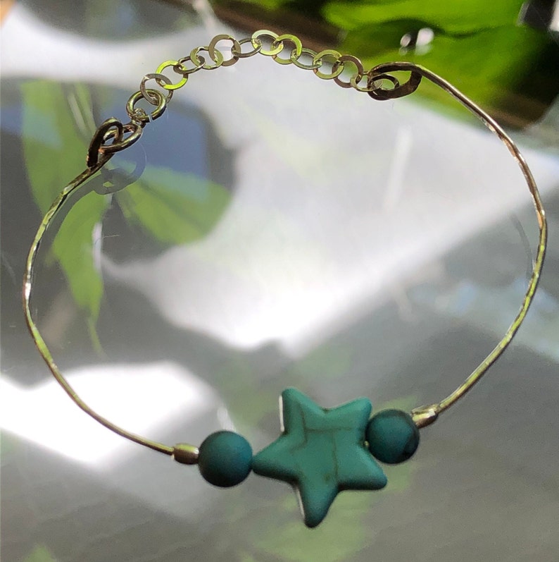 December Birthstone 11th Wedding Anniversary Hammered Sterling Silver Bracelet with Turquoise