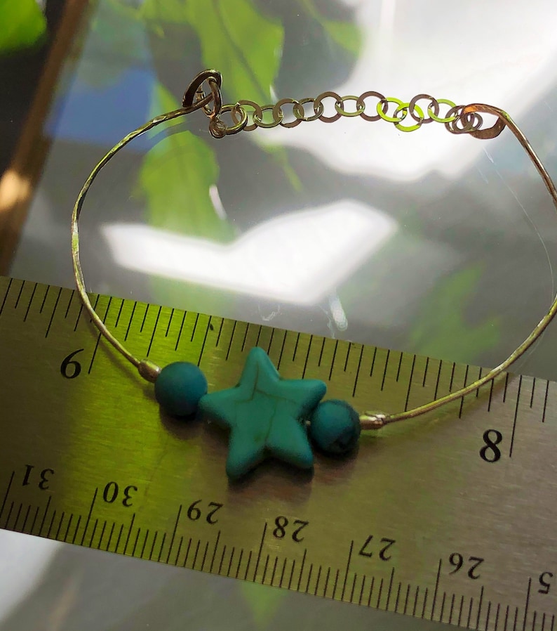 December Birthstone 11th Wedding Anniversary Hammered Sterling Silver Bracelet with Turquoise
