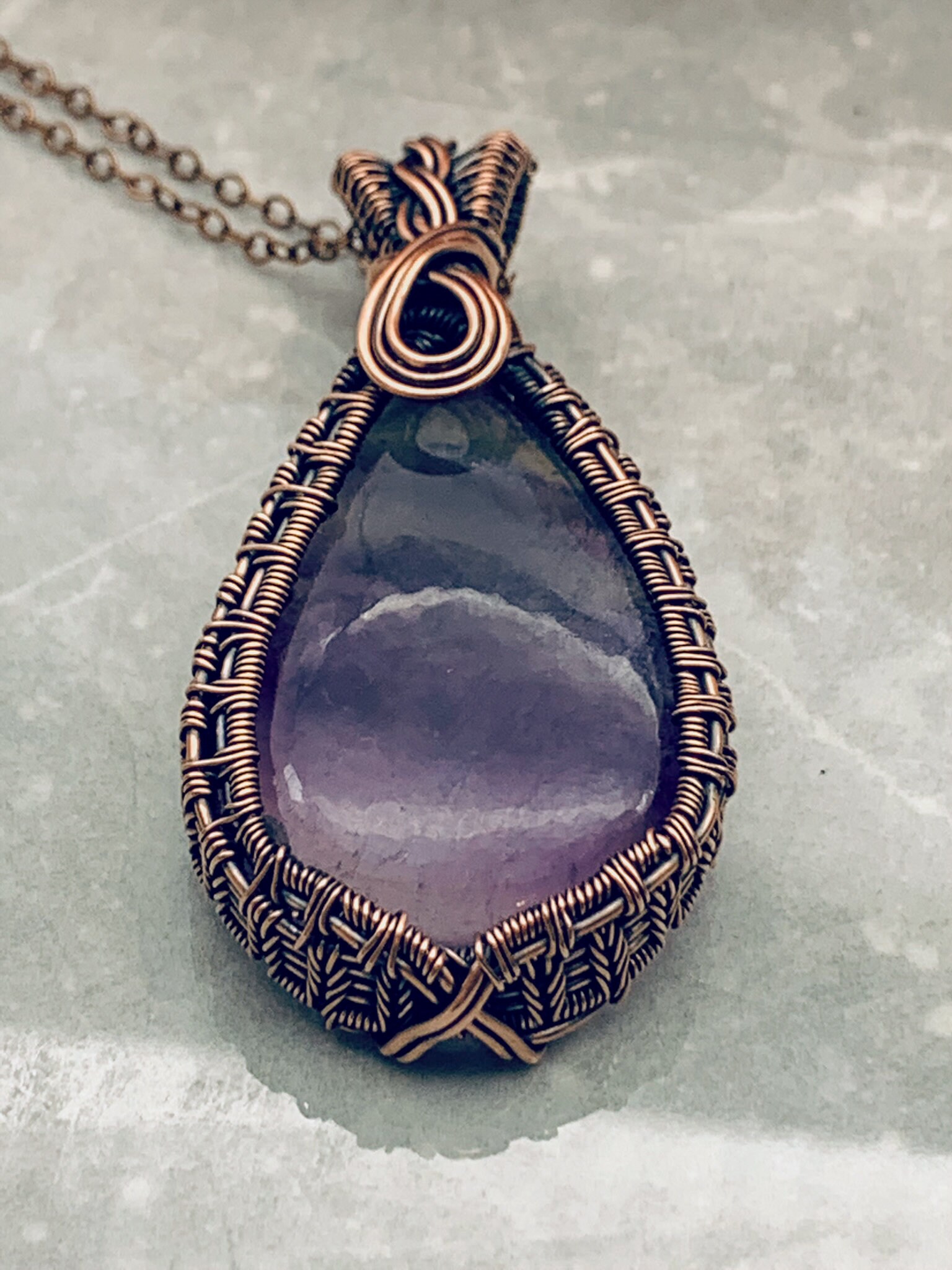 Natural Wire Wrapped Fluorite Pendant in Copper Blue and Etsy Canada