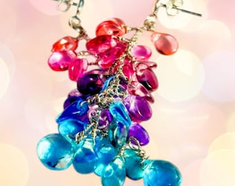 Colourful Cascade Earrings with Swiss Blue Topaz in Silver, December Birthstone