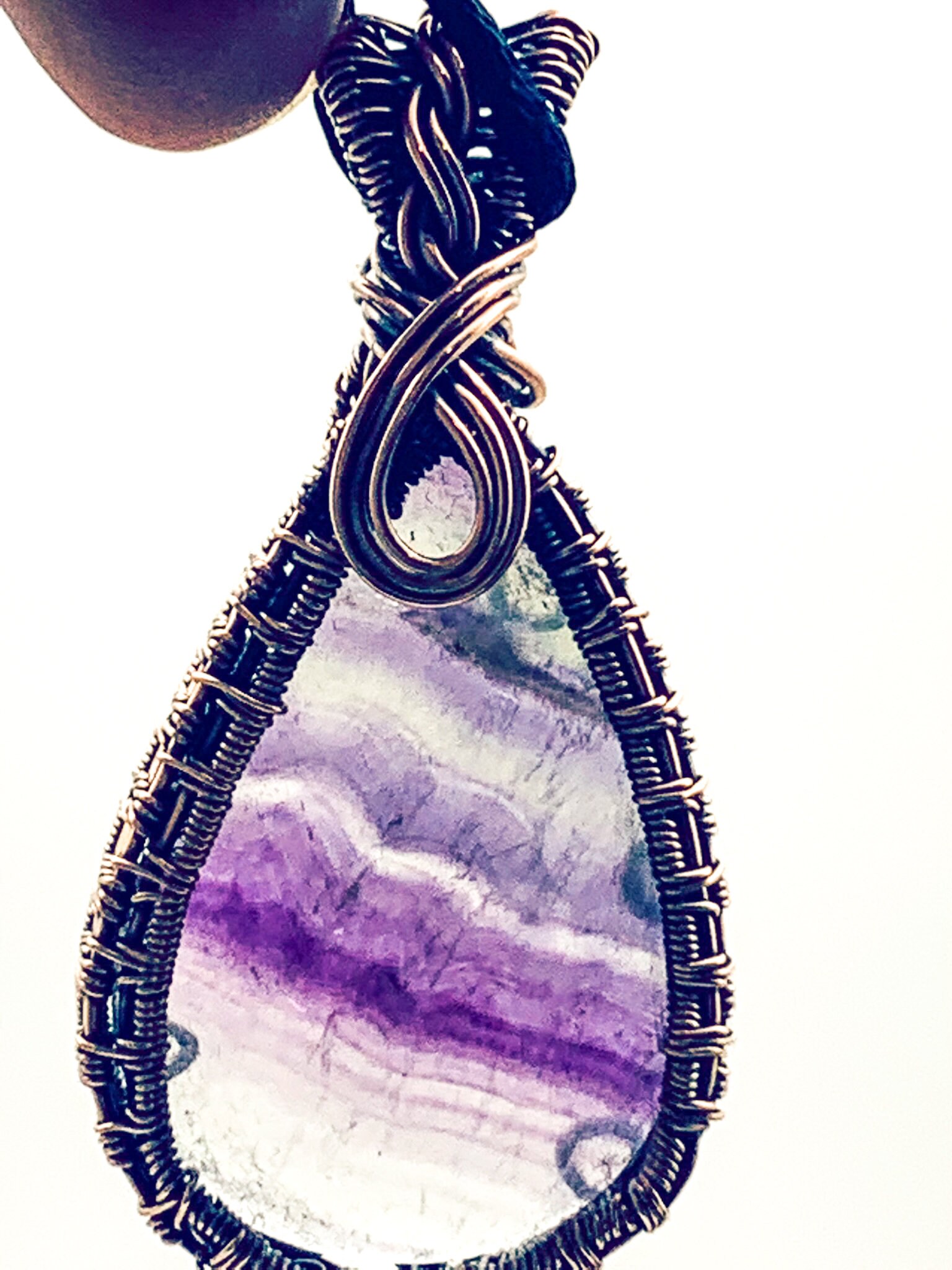 Natural Wire Wrapped Fluorite Pendant in Copper Blue and Etsy Canada
