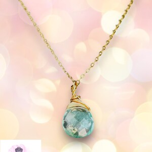 Lab Aquamarine Teardrop Necklace in 14k Gold Filled: March Birthstone