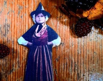 Brooch - the lil Welsh witch, 3 inches high - wooden with free uk postage