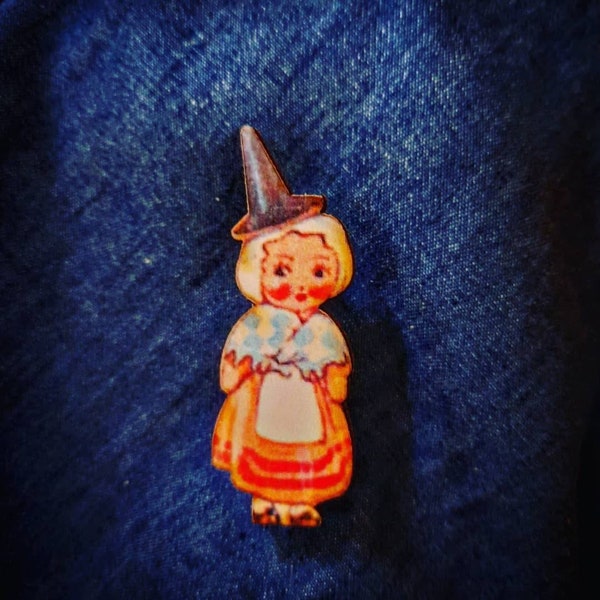 Brooch - One of my Welsh kewpie Lady wooden brooches