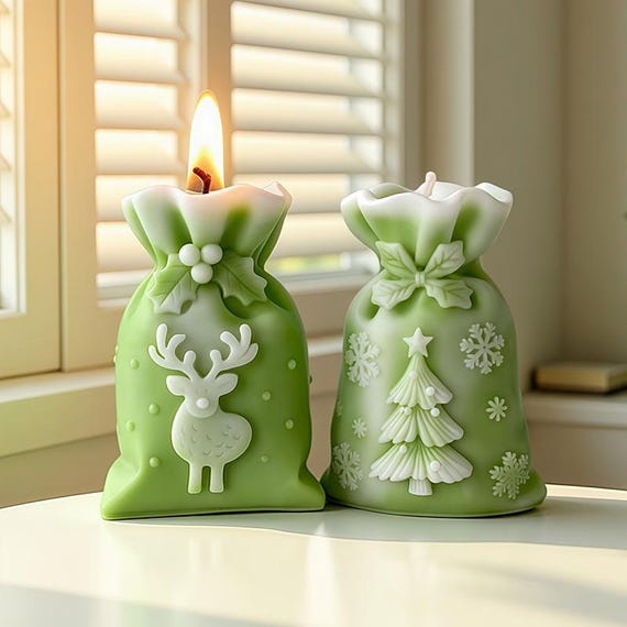 Gift Bag Candle Silicone Mold-Christmas Gift Candle Mold-Christmas Tree Candle Mold-Embossed Elk Candle Mold-DIY Aromatherapy Plaster Mold