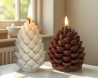 2 Styles Pinecone Candle Silicone Mold-Christmas Pine Cone Candle Mold-Winter Holiday Candle Mold-Beeswax Pillar Candle Mold-Soy Candle Mold