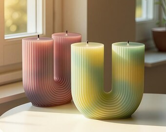 U Shaped Candle Silicone Mold-Geometric Striped Candle Mold-Ribbed Pillar Candle Mold-Aesthetic Candle Mold-DIY Aromatherapy Plaster Mold