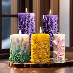 10 Styles Flower Candle Silicone Mold-Flower Pillar Candle Mold-Tulip Daisy Lily Candle Mold-Embossed Flower Candle Mold-Soy Wax Candle Mold