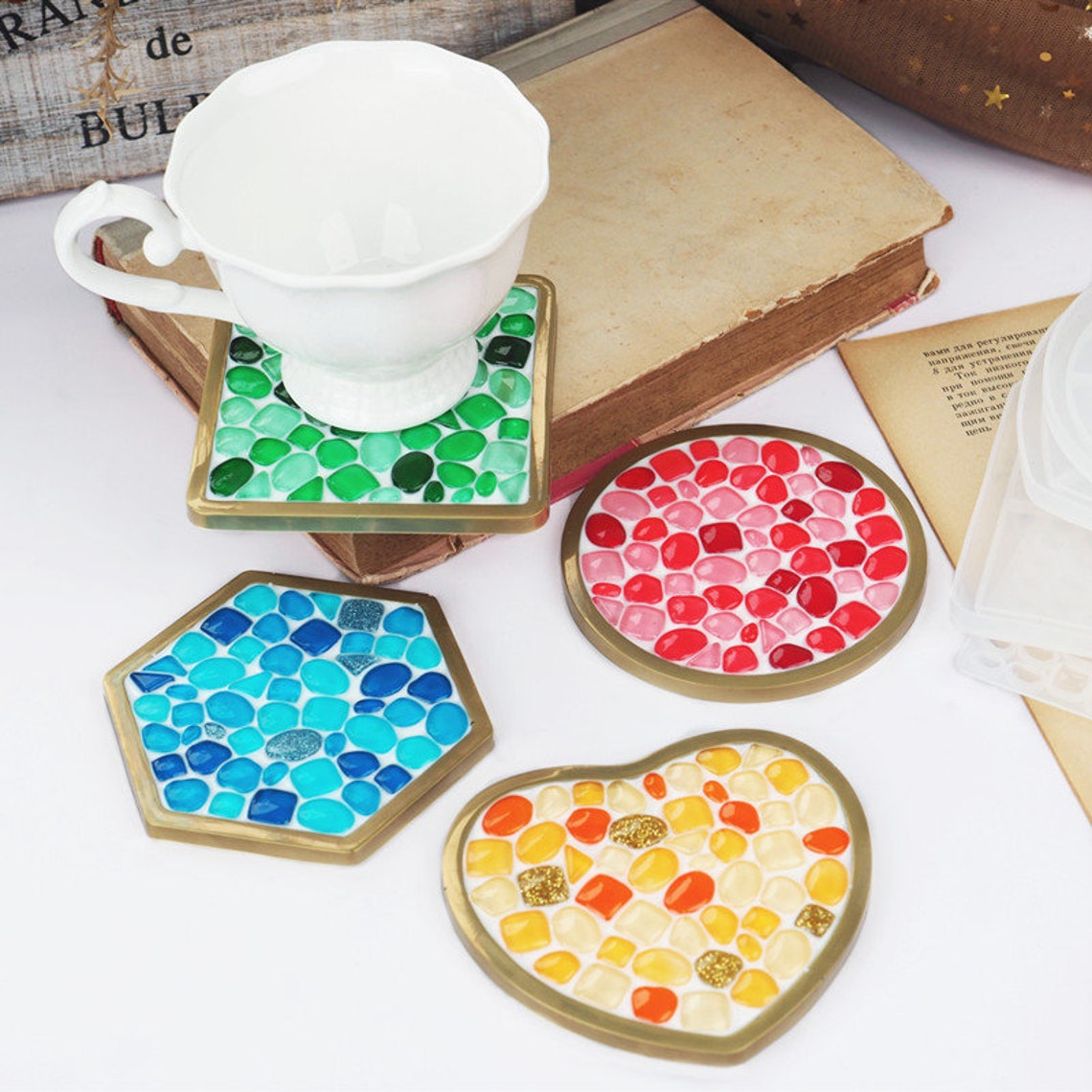 Irregular Mosaic Coaster Resin MoldHexagon Round Square Heart Etsy