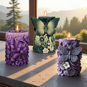 Butterfly Candle Silicone Mold-Butterfly Pillar Candle Mold-Flower Butterfly Candle Mold-Embossed Cylinder Candle Mold-Soy Wax Candle Mold