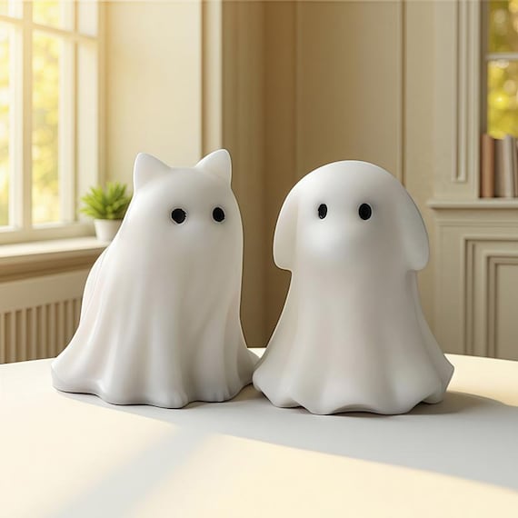 Halloween Ghost Candle Molds – 2 Pack Silicone Molds For Cat & Dog Ghost Candles, Resin, Soap, Or Crafts