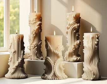European Candle Silicone Mold-Ribbed Pillar Candle Mold-Striped Sculpture Candle Mold-Aesthetic Candle Art Mold-Soy Wax Beeswax Candle Mold