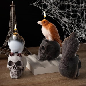 Molde de silicona de cuervo de Halloween-Molde de vela de cuervo-Molde de vela de calavera de cuervo-Molde de resina de rama de cuervo-Molde de yeso de aromaterapia-Molde de decoración del hogar