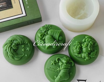 Christmas Soap Silicone Mold-Christmas Snowman/Bell/Socks Soap Mold-Santa Claus Soap Mold-Handmade Round Soap Mold-Aroma Candle Soap Mold
