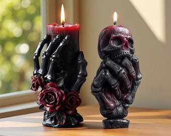 Halloween Skeleton Candle Silicone Mold-Skeleton Rose Candle Mold-Skeleton Hand Candle Mold-Hand Skull Candle Mold-Soy Wax Candle Mold