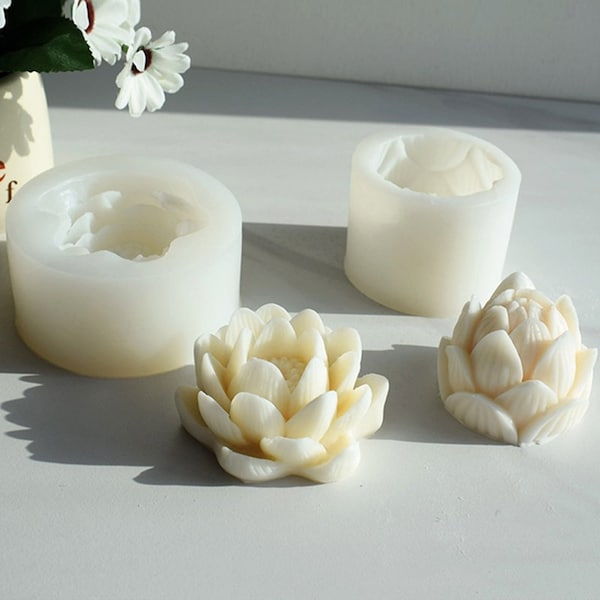 3D Lotus Bougie Silicone Moule-Lotus Fleur Bougie Moule-Lotus Fondant Moule-Lotus Chocolat Gâteau Décor Moule-Ciment Plâtre Jesmonite Art Moule