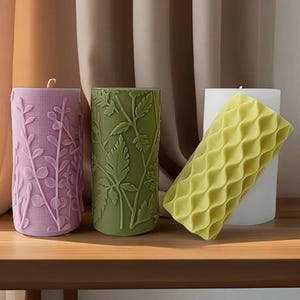 Embossed Cylinder Candle Silicone Mold-Leaf Pillar Candle Mold-Geometric Pillar Candle Mold-Sculpture Candle Mold-Soy Wax Candle Mold