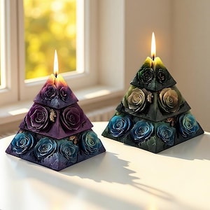 Pyramid Candle Silicone Mold-Rose Pyramid Candle Mold-Flower Pyramid Candle Mold-Geometric Pillar Candle Mold-DIY Aromatherapy Plaster Mold