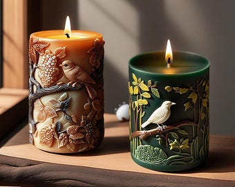 Molde de silicona para vela de pilar de pájaro, molde para vela de pájaro en rama, molde para vela de pájaro con flor, molde para vela cilíndrica de pájaro, molde para vela de animal en relieve