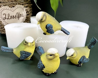 4 Styles Bird Fondant Silicone Mold-Cute Sparrow Resin Mold-Animal Bird Candle Mold-Chocolate Cake Decor Mold-DIY Aromatherapy Plaster Mold