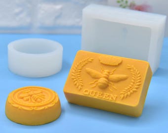 2 Styles Bee Candle Silicone Mold-Queen Bee Candle Mold-Honey Bee Soap Mold-Round Rectangle Soap Mold-Aromatherapy Candle Soap Mold