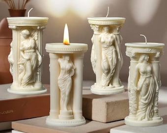 Molde de silicona para velas de la diosa Atenea, molde para velas de columna griega, molde para velas de pilar romano, molde estético para velas, molde artístico de yeso para aromaterapia