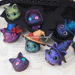 Cat Head Silicone Mold-Lovely Cat Resin Mold-Halloween Cat Keychain Mold-Witch Cat Pendant Mold-Animal Doll Eye Mold-Epoxy Resin Art Mold