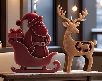 Christmas Candle Silicone Mold-Christmas Elk Candle Mold-Santa Claus Candle Mold-Winter Holiday Candle Mold-DIY Aromatherapy Plaster Mold
