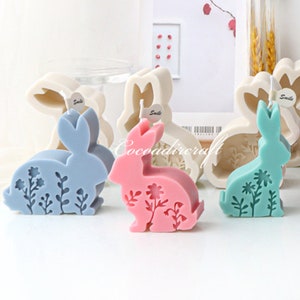 Forest Rabbit Silicone Mold-Colorful Rabbit Candle Mold-Flower Bunny Candle Mold-Handmade Rabbit Soap Mold-Aromatherapy Plaster Mold