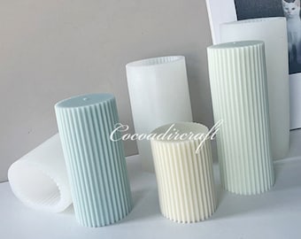 3 Sizes Cylindrical Silicone Mold-Striped Cylinder Candle Mold-Ribbed Pillar Candle Mold-Beeswax Candle Mold-Aroma Candle Soap Mold