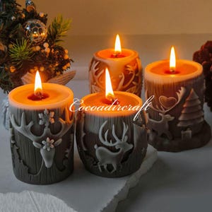 Christmas Pillar Candle Silicone Mold-Christmas Elk Candle Mold-Elk Head Candle Mold-Handmade Soap Mold-Aromatherapy Plaster Art Mold