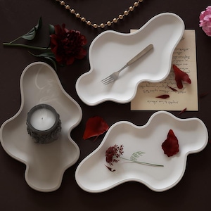 Moule en silicone Cloud Tray, grand porte-objets en résine, moule en résine, plateau de rangement irrégulier, moule pour bougeoirs en béton, moule décoratif en plâtre jesmonite