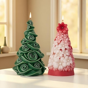 Silikonform för julgran - rosjulgransljusform - tallljusform - blommapelarljusform - DIY aromaterapigipsform
