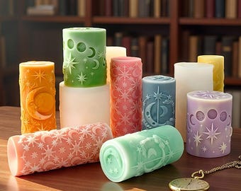 Planet Pillar Candle Silicone Mold-Moon Phase Candle Mold-Sun and Moon Candle Mold-Aesthetic Candle Mold-Soy Wax Beeswax Candle Mold