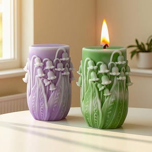 Flower Pillar Candle Silicone Mold-Lily Of The Valley Candle Mold-Embossed Flower Candle Mold-Cylinder Candle Mold-Soy Wax Candle Mold