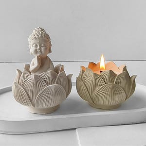 3D 仏像キャンドルシリコン型 - 仏像キャンドル型 - 蓮のキャンドルホルダー型 - コンクリートセメント型 - アロマセラピー石膏アート型