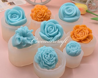 8 Styles Flower Resin Silicone Mold-Rose Peony Candle Mold-Natural Flower Candle Mold-Aesthetic Candle Mold-Aromatherapy Plaster Art Mold