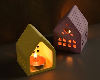 Small House Silicone Mold-House Tealight Candle Holder Mold-Heart House Resin Mold-Concrete Cement House Mold-Jesmonite Plaster Raysin Mold