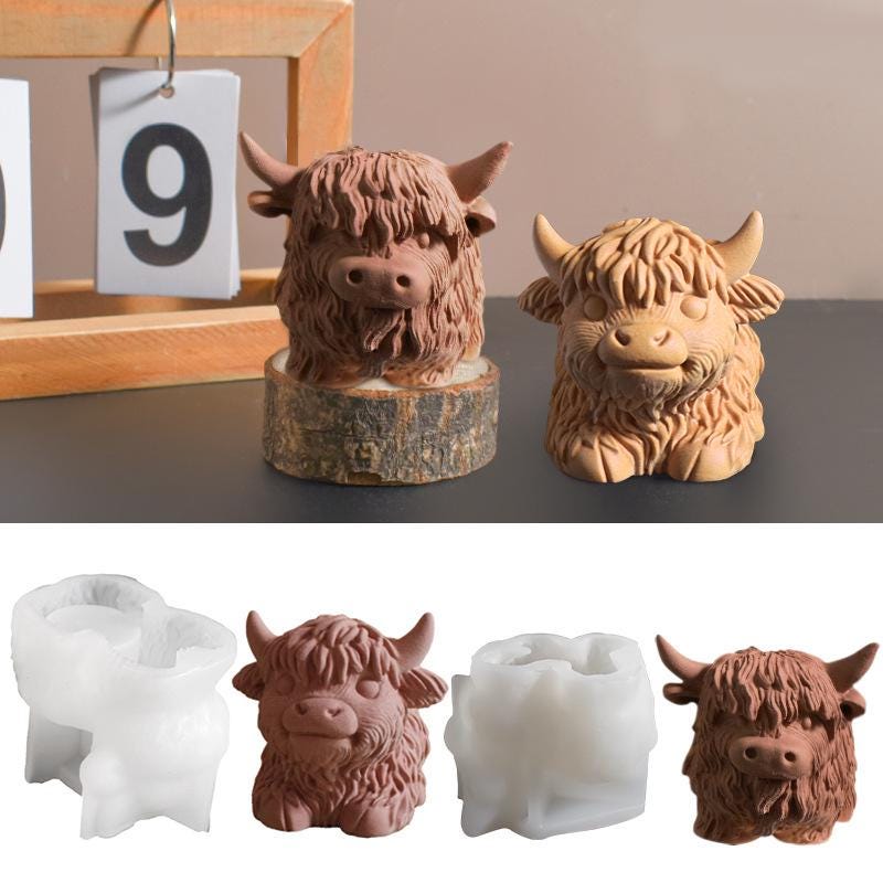 Moule Silicone Vache Highland - Forme 3D Pour Résine, Argile, Décoration Jardin Noël Halloween