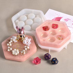 Molde de silicone para caixa de dados hexagonal - Molde de resina para caixa de dados DND - Molde para caixa de armazenamento de dados - Molde para caixa de suporte de dados - Molde de cimento para concreto - Molde para caixa Jesmonite