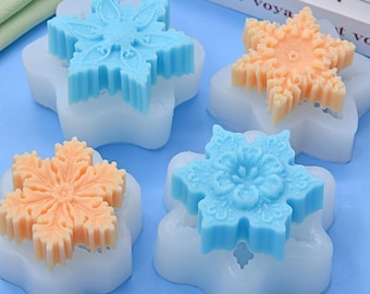 4 Styles Snowflake Silicone Mold-Cute Snowflake Candle Mold-Christmas Snowflake Candle Mold-Snow Holiday Candle Mold-Aroma Candle Soap Mold