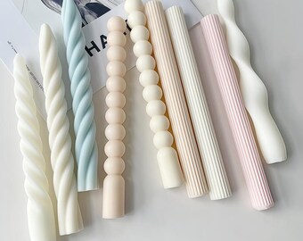 Spiral Pillar Candle Silicone Mold-Twisted Taper Candle Mold-Long Striped Candle Mold-Beeswax Pillar Candle Mold-Dinner Table Candle Mold